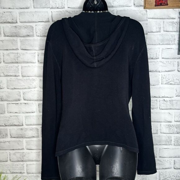 Max Studio Black Zip Up Hooded Sweatshirt Size Large - Picture 4 of 7